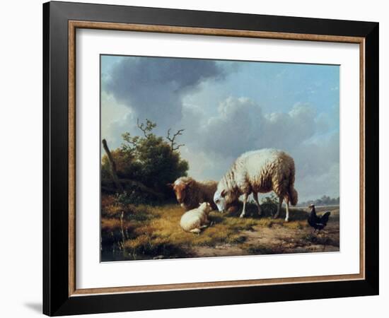 Sheep and Poultry in a Landscape, 19th Century-Eugène Verboeckhoven-Framed Giclee Print