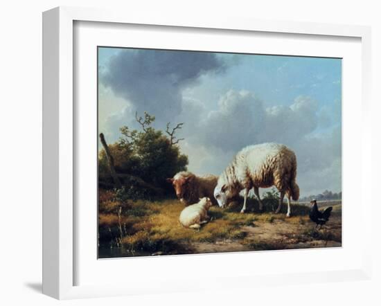 Sheep and Poultry in a Landscape, 19th Century-Eugène Verboeckhoven-Framed Giclee Print