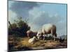Sheep and Poultry in a Landscape, 19th Century-Eugène Verboeckhoven-Mounted Giclee Print