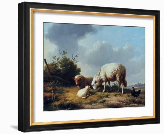 Sheep and Poultry in a Landscape, 19th Century-Eugène Verboeckhoven-Framed Giclee Print