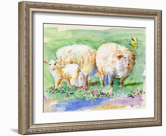 Sheep Family on the Farm-sylvia pimental-Framed Art Print