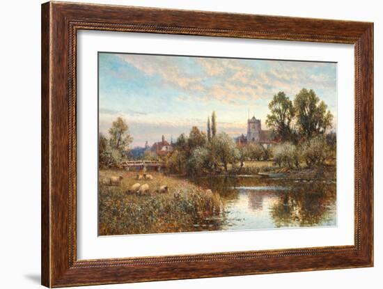 Sheep Grazing before Wrotham Church, Twilight-Alfred Augustus Glendening-Framed Giclee Print