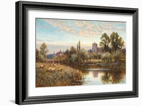 Sheep Grazing before Wrotham Church, Twilight-Alfred Augustus Glendening-Framed Giclee Print