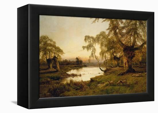 Sheep Grazing by a Lake at Sunset-Alfred de Breanski-Framed Premier Image Canvas