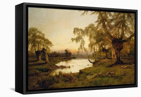 Sheep Grazing by a Lake at Sunset-Alfred de Breanski-Framed Premier Image Canvas