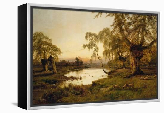 Sheep Grazing by a Lake at Sunset-Alfred de Breanski-Framed Premier Image Canvas