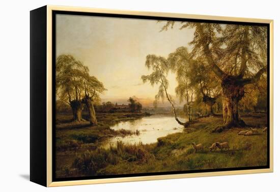 Sheep Grazing by a Lake at Sunset-Alfred de Breanski-Framed Premier Image Canvas