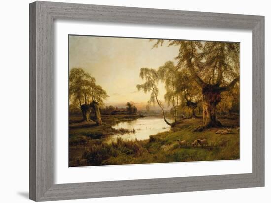 Sheep Grazing by a Lake at Sunset-Alfred de Breanski-Framed Giclee Print