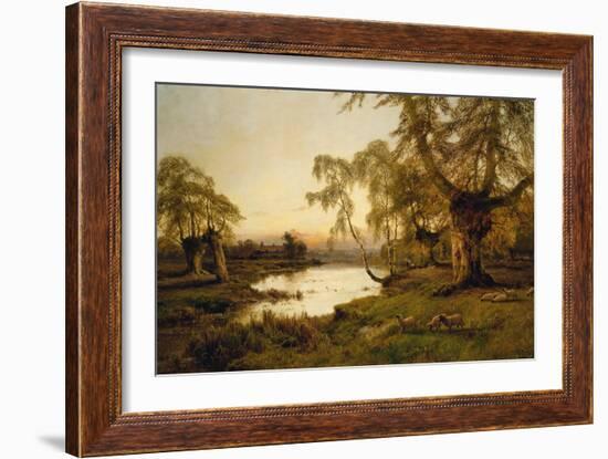 Sheep Grazing by a Lake at Sunset-Alfred de Breanski-Framed Giclee Print