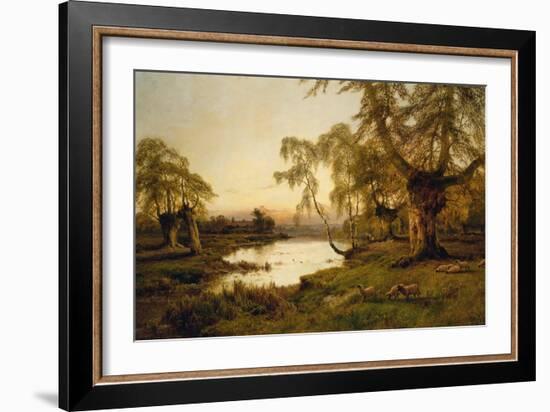 Sheep Grazing by a Lake at Sunset-Alfred de Breanski-Framed Giclee Print