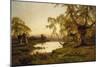 Sheep Grazing by a Lake at Sunset-Alfred de Breanski-Mounted Giclee Print