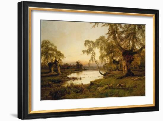 Sheep Grazing by a Lake at Sunset-Alfred de Breanski-Framed Giclee Print