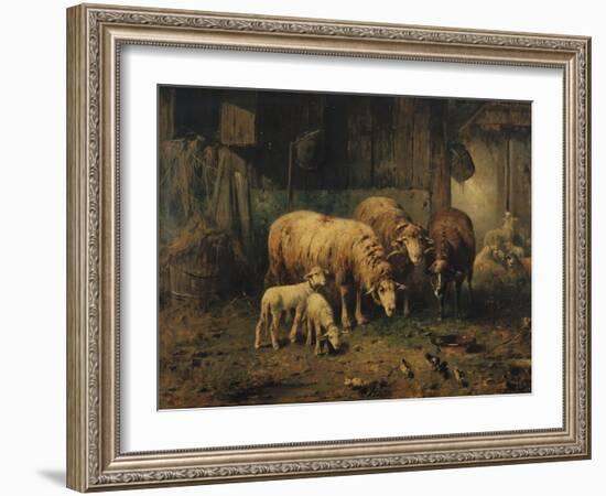 Sheep in a Barn-Jean-Baptiste-Camille Corot-Framed Giclee Print