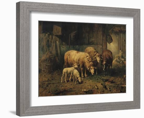 Sheep in a Barn-Jean-Baptiste-Camille Corot-Framed Giclee Print