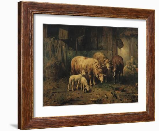 Sheep in a Barn-Jean-Baptiste-Camille Corot-Framed Giclee Print