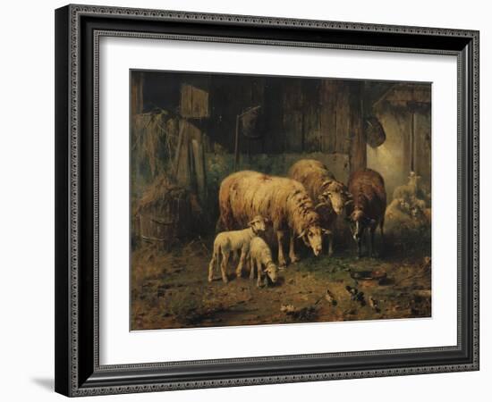 Sheep in a Barn-Jean-Baptiste-Camille Corot-Framed Giclee Print