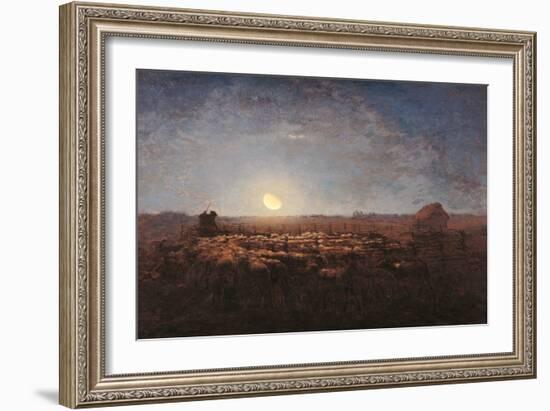 Sheep Meadow, Moonlight-Jean-François Millet-Framed Art Print