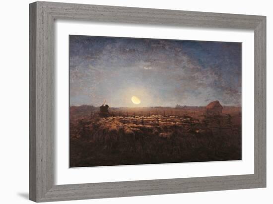 Sheep Meadow, Moonlight-Jean-François Millet-Framed Art Print