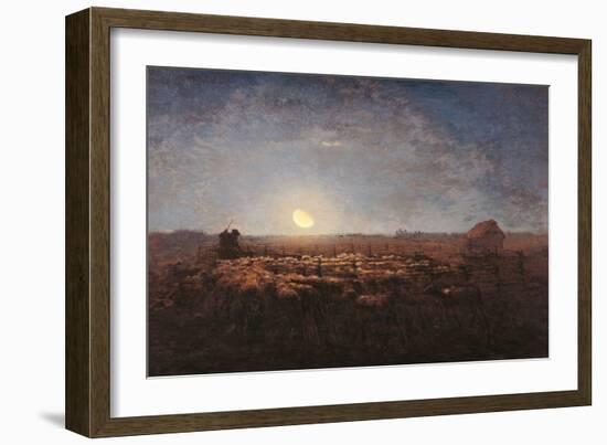 Sheep Meadow, Moonlight-Jean-François Millet-Framed Art Print