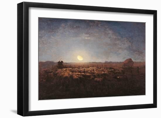 Sheep Meadow, Moonlight-Jean-François Millet-Framed Art Print