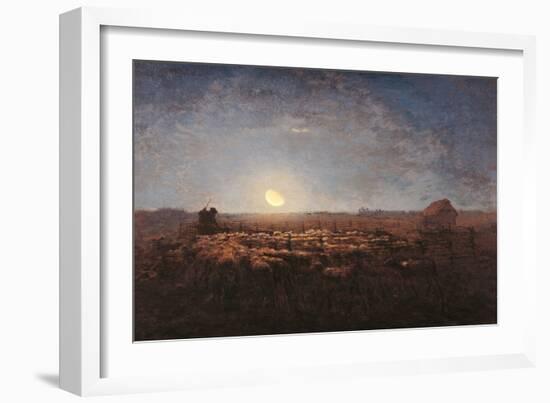 Sheep Meadow, Moonlight-Jean-François Millet-Framed Art Print