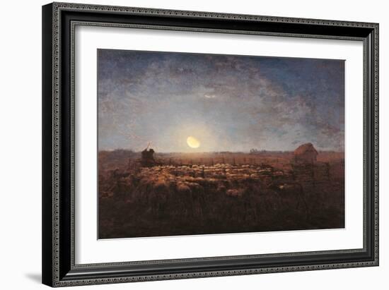 Sheep Meadow, Moonlight-Jean-François Millet-Framed Art Print