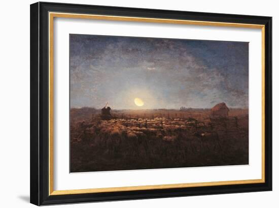 Sheep Meadow, Moonlight-Jean-François Millet-Framed Art Print