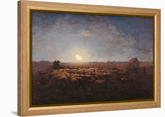 Sheep Meadow, Moonlight-Jean-François Millet-Framed Stretched Canvas