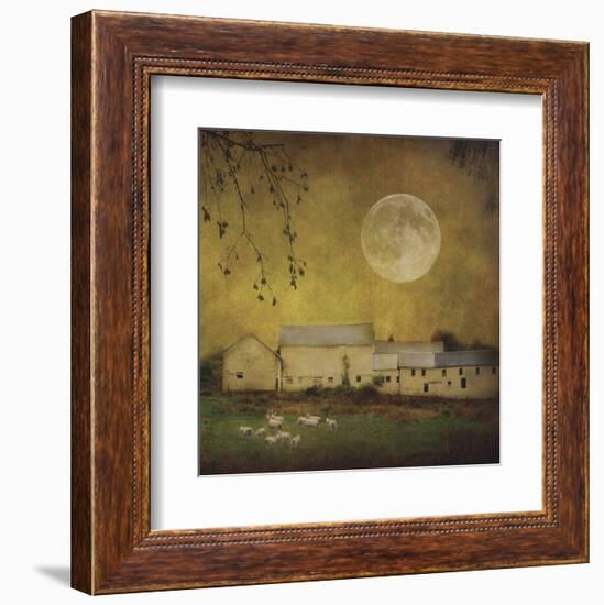 Sheep Under a Harvest Moon-Dawne Polis-Framed Art Print