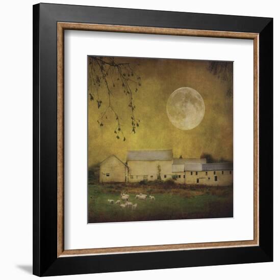 Sheep Under a Harvest Moon-Dawne Polis-Framed Art Print