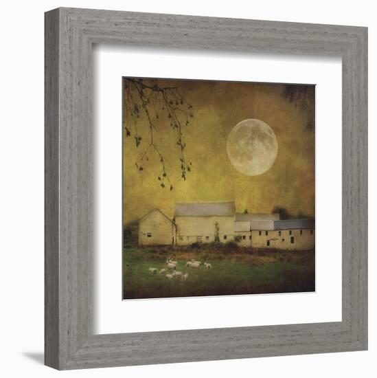 Sheep Under a Harvest Moon-Dawne Polis-Framed Art Print