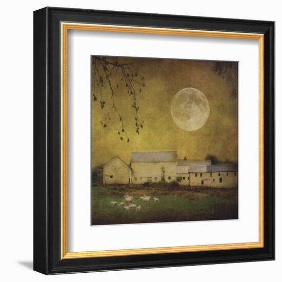 Sheep Under a Harvest Moon-Dawne Polis-Framed Art Print