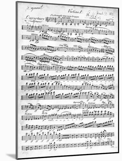 Sheet Music for the Overture to 'Egmont' by Ludwig Van Beethoven, Written Between 1809-10 (Print)-German-Mounted Giclee Print