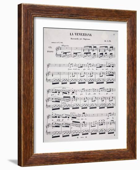 Sheet Music for Venetian, Barcarolle for Soprano, Composed by Marietta Brambilla-null-Framed Giclee Print