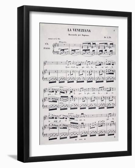 Sheet Music for Venetian, Barcarolle for Soprano, Composed by Marietta Brambilla-null-Framed Giclee Print