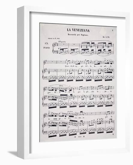 Sheet Music for Venetian, Barcarolle for Soprano, Composed by Marietta Brambilla-null-Framed Giclee Print