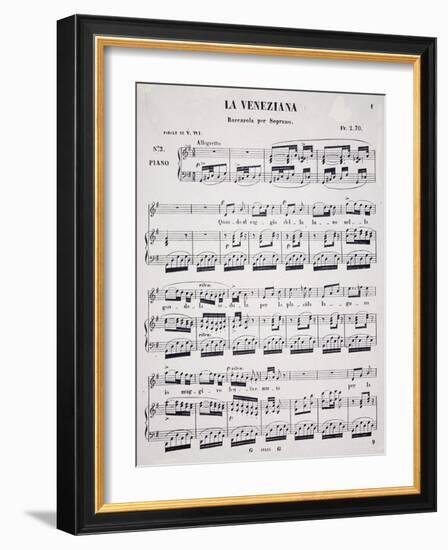 Sheet Music for Venetian, Barcarolle for Soprano, Composed by Marietta Brambilla-null-Framed Giclee Print