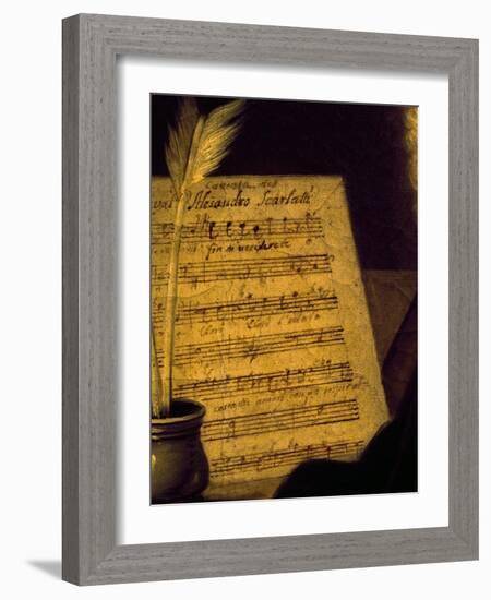 Sheet Music of the Sonata Fin Che M'Ucciderete, Detail from a Portrait of Alessandro Scarlatti-null-Framed Giclee Print