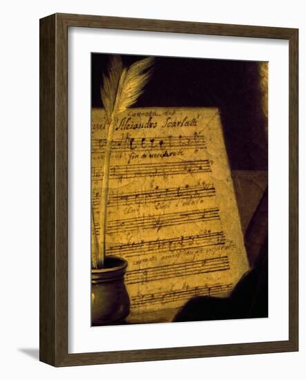 Sheet Music of the Sonata Fin Che M'Ucciderete, Detail from a Portrait of Alessandro Scarlatti-null-Framed Giclee Print