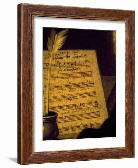 Sheet Music of the Sonata Fin Che M'Ucciderete, Detail from a Portrait of Alessandro Scarlatti-null-Framed Giclee Print