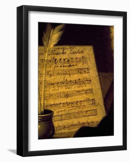 Sheet Music of the Sonata Fin Che M'Ucciderete, Detail from a Portrait of Alessandro Scarlatti-null-Framed Giclee Print