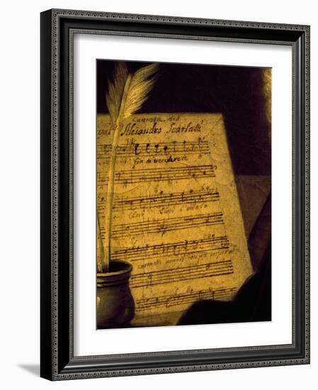 Sheet Music of the Sonata Fin Che M'Ucciderete, Detail from a Portrait of Alessandro Scarlatti-null-Framed Giclee Print