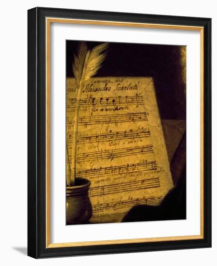 Sheet Music of the Sonata Fin Che M'Ucciderete, Detail from a Portrait of Alessandro Scarlatti-null-Framed Giclee Print