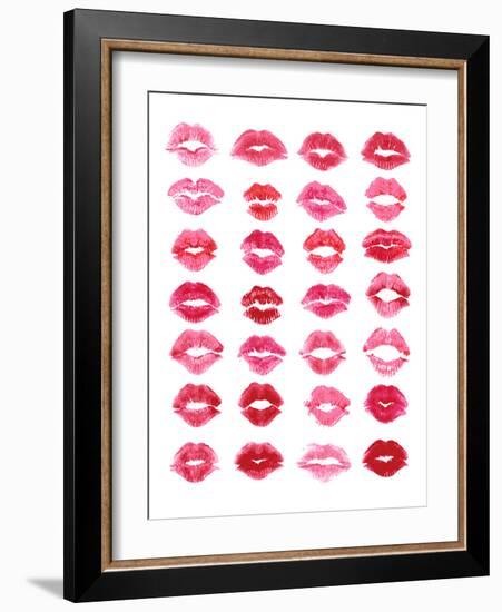 Sheet of Pink Lipstick Kisses-null-Framed Art Print