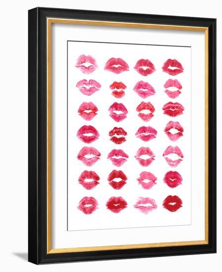 Sheet of Pink Lipstick Kisses-null-Framed Art Print