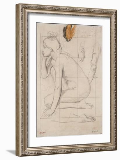 Sheet of Studies for Semiramis: Naked Woman Crouching-Edgar Degas-Framed Giclee Print