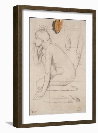 Sheet of Studies for Semiramis: Naked Woman Crouching-Edgar Degas-Framed Giclee Print