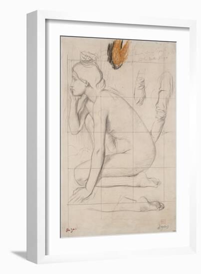 Sheet of Studies for Semiramis: Naked Woman Crouching-Edgar Degas-Framed Giclee Print