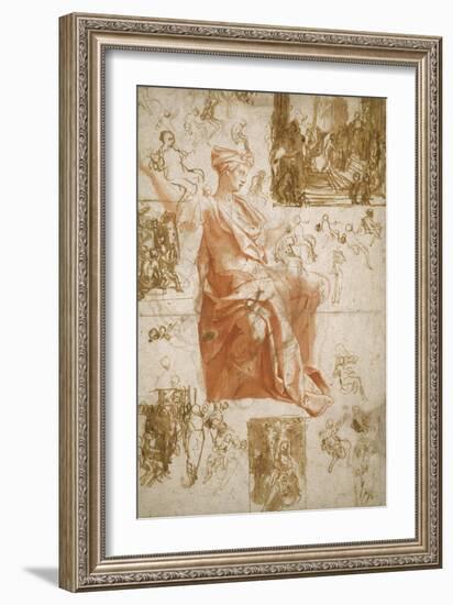 Sheet of Studies for the Blinding of Elymas, Sacrifice at Lystra, and a Holy Family, C.1558-Taddeo Zuccaro-Framed Giclee Print