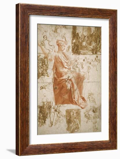 Sheet of Studies for the Blinding of Elymas, Sacrifice at Lystra, and a Holy Family, C.1558-Taddeo Zuccaro-Framed Giclee Print